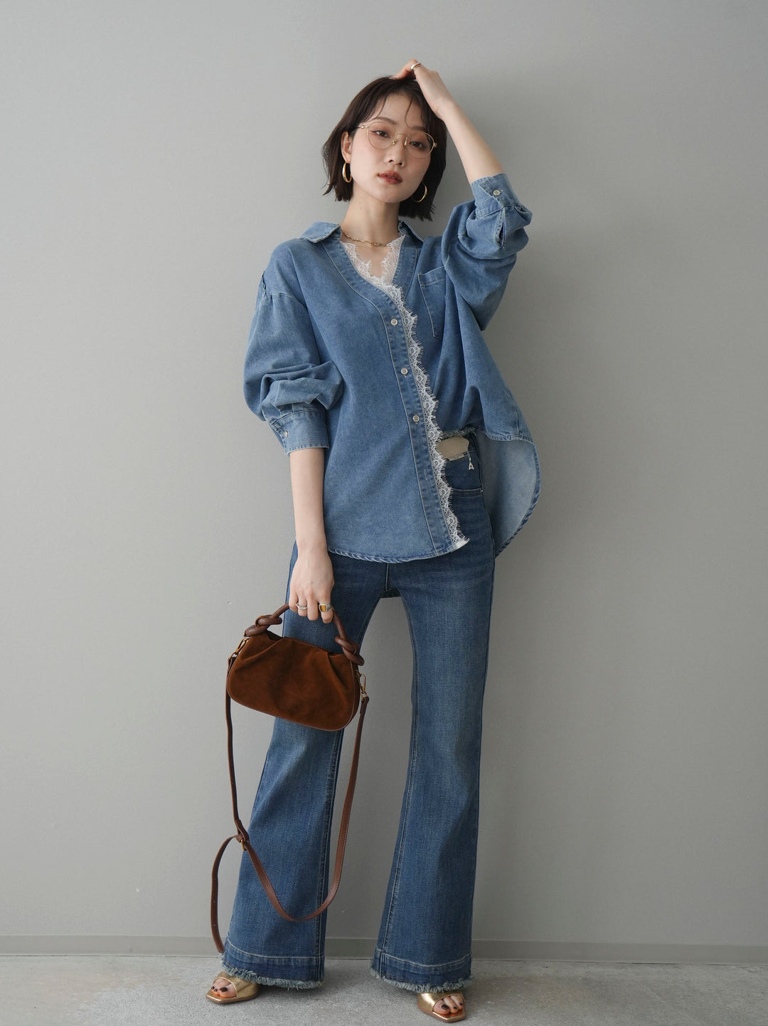 [予約]フリンジデザインセミフレアデニム/blue