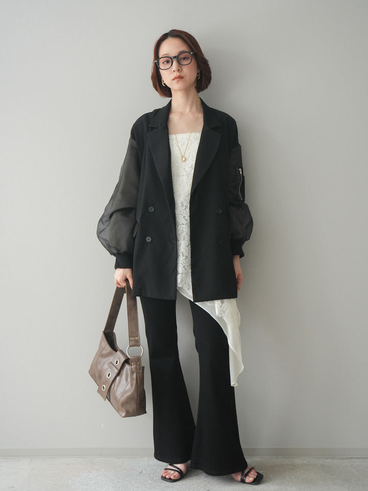 [SET]MA-1ドッキングデザインジャケット+ハイウエストフレアデニムパンツ(2set)