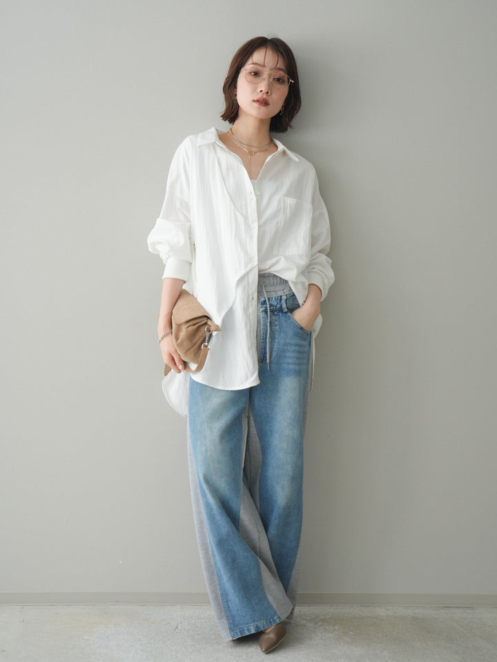 [予約]リブカフスアシンメトリーZIPデザインオーバーシャツ/offwhite