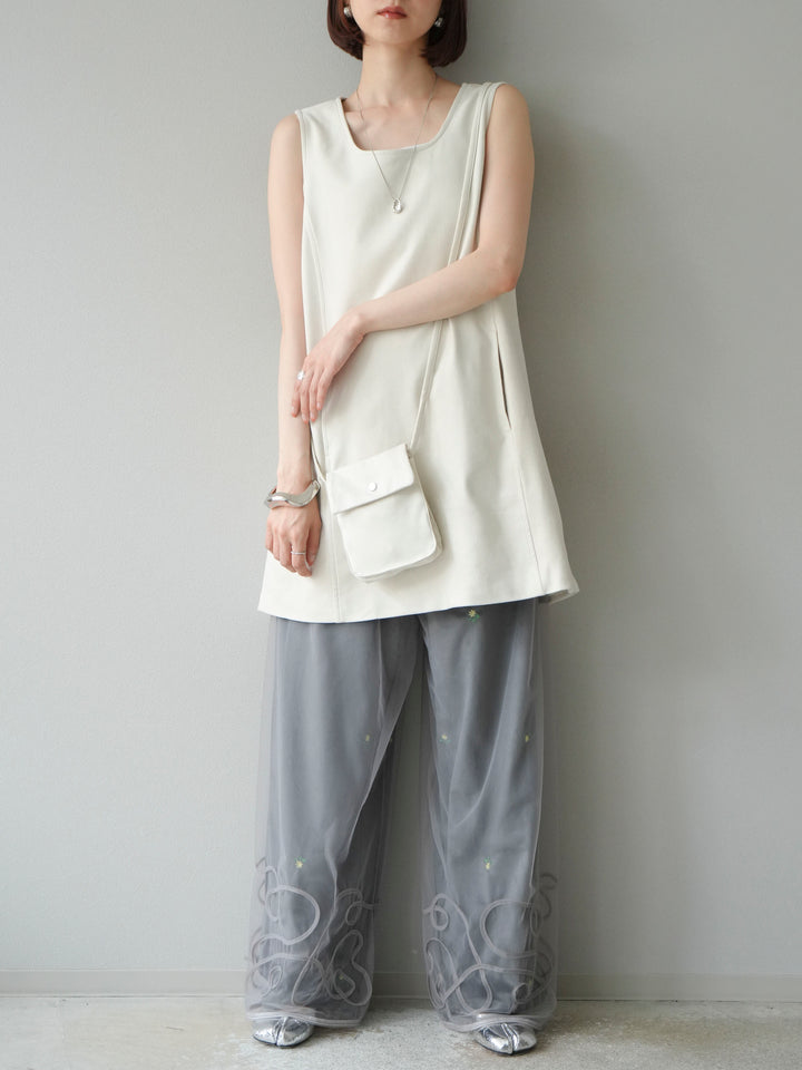 [予約]フラワー刺繍イージーパンツ/グレー