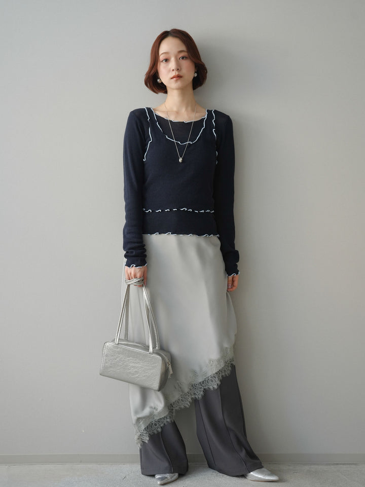 [SET]サテンライクアシメレーススカート+サテンライクアシメレーススカート(2set)