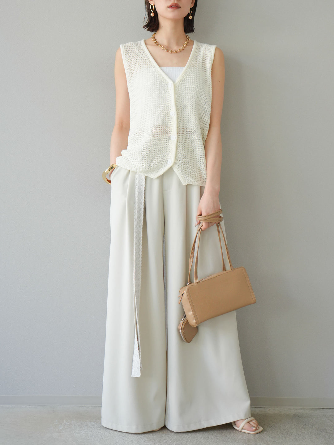 【預購】華夫格針織背心/象牙白