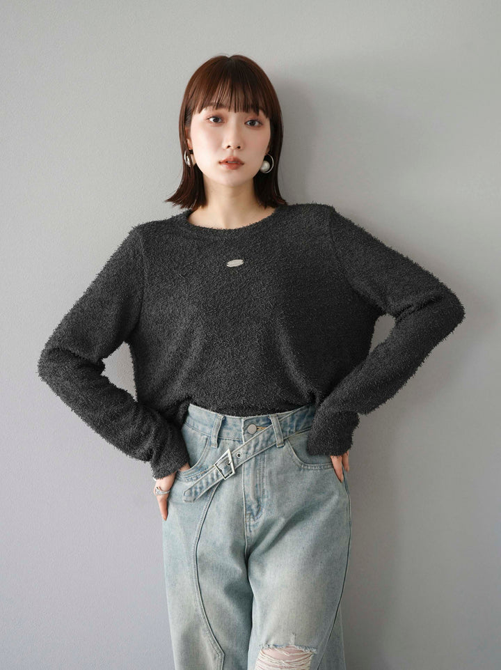 [予約]メタルプレートコットンフリンジトップス/チャコール