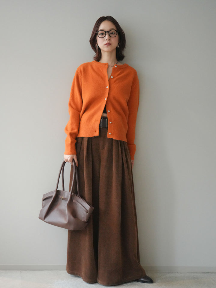 [SET]アンティークボタンニットカーディガン+ベルトデザインループコールテンワイドパンツ(ベルト付き)(2set)