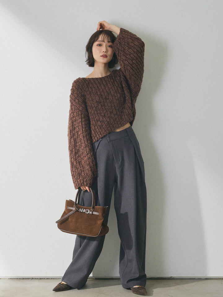 【Allure】[SET]クロップドチャンキースラブニットプルオーバー+クロップドチャンキースラブニットプルオーバー(2set)