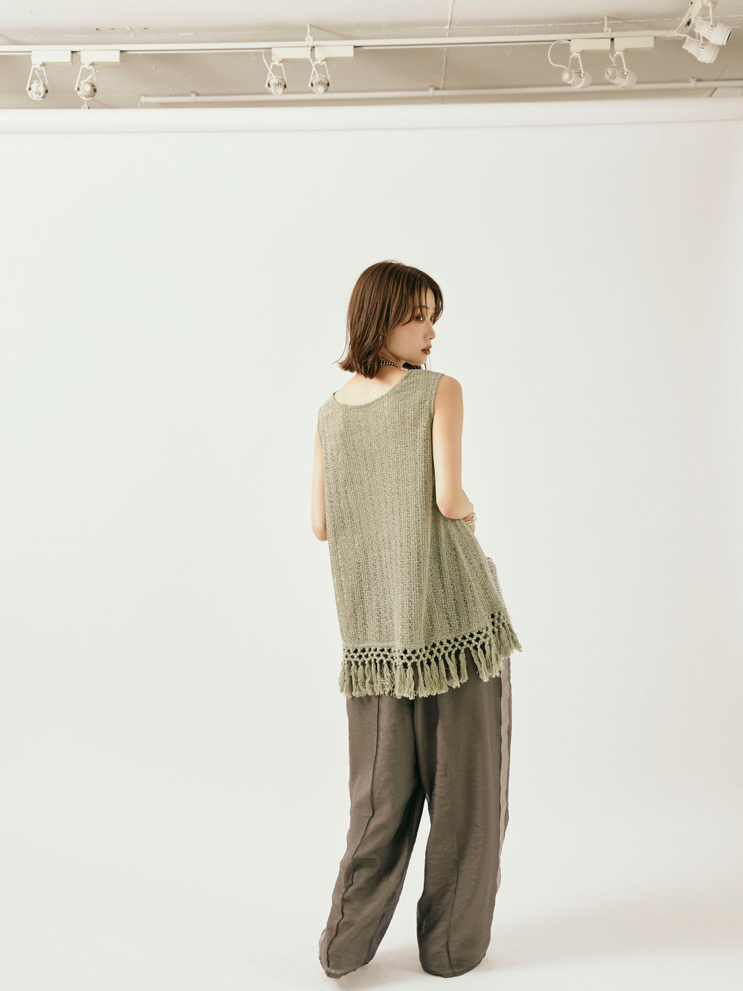 [予約]オーガンジーレイヤードサイドラインパンツ/チャコール