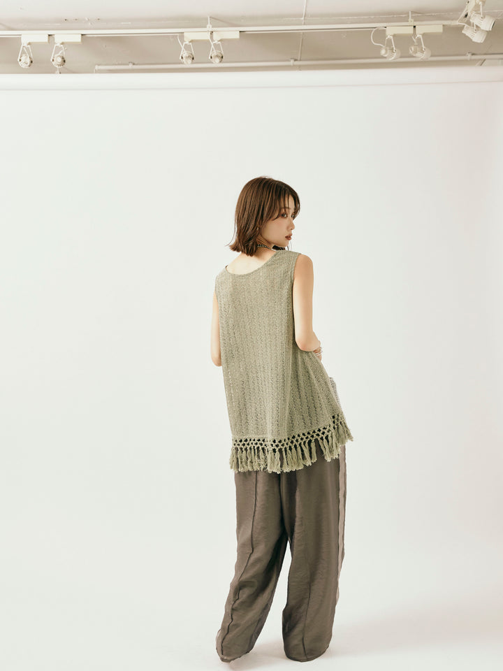 [予約]オーガンジーレイヤードサイドラインパンツ/チャコール