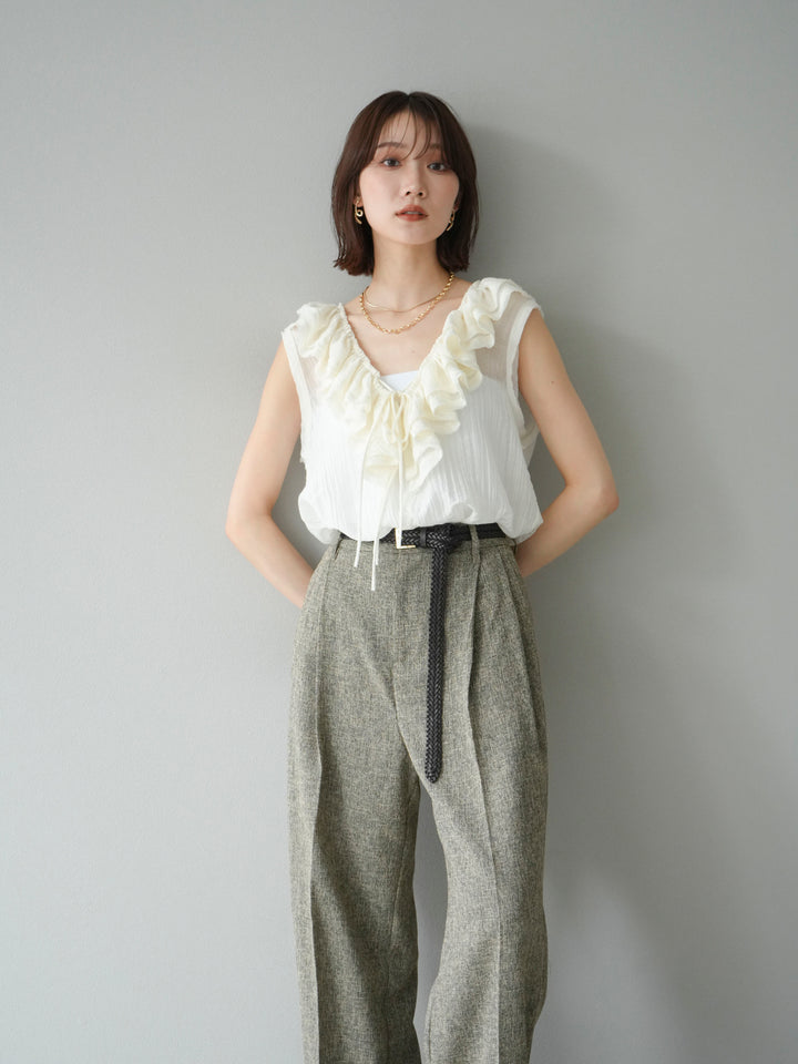 [予約]ワッシャーラッフルノースリーブブラウス/アイボリー