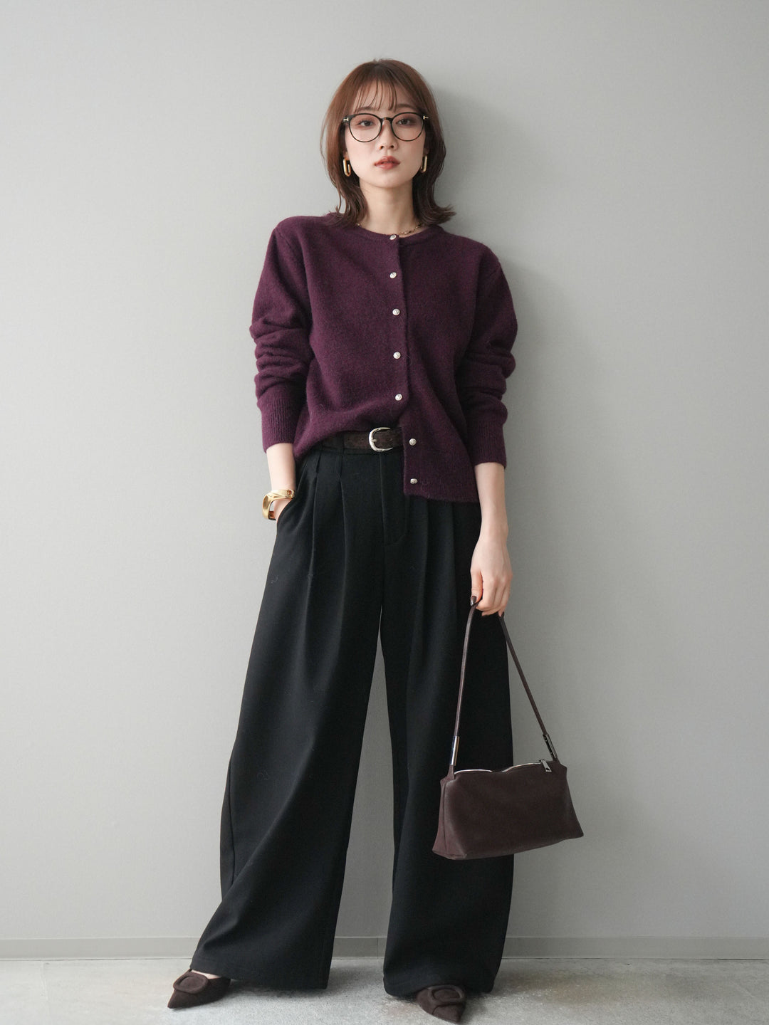 [SET]アンティークボタンニットカーディガン+選べるアクセセット(2set)