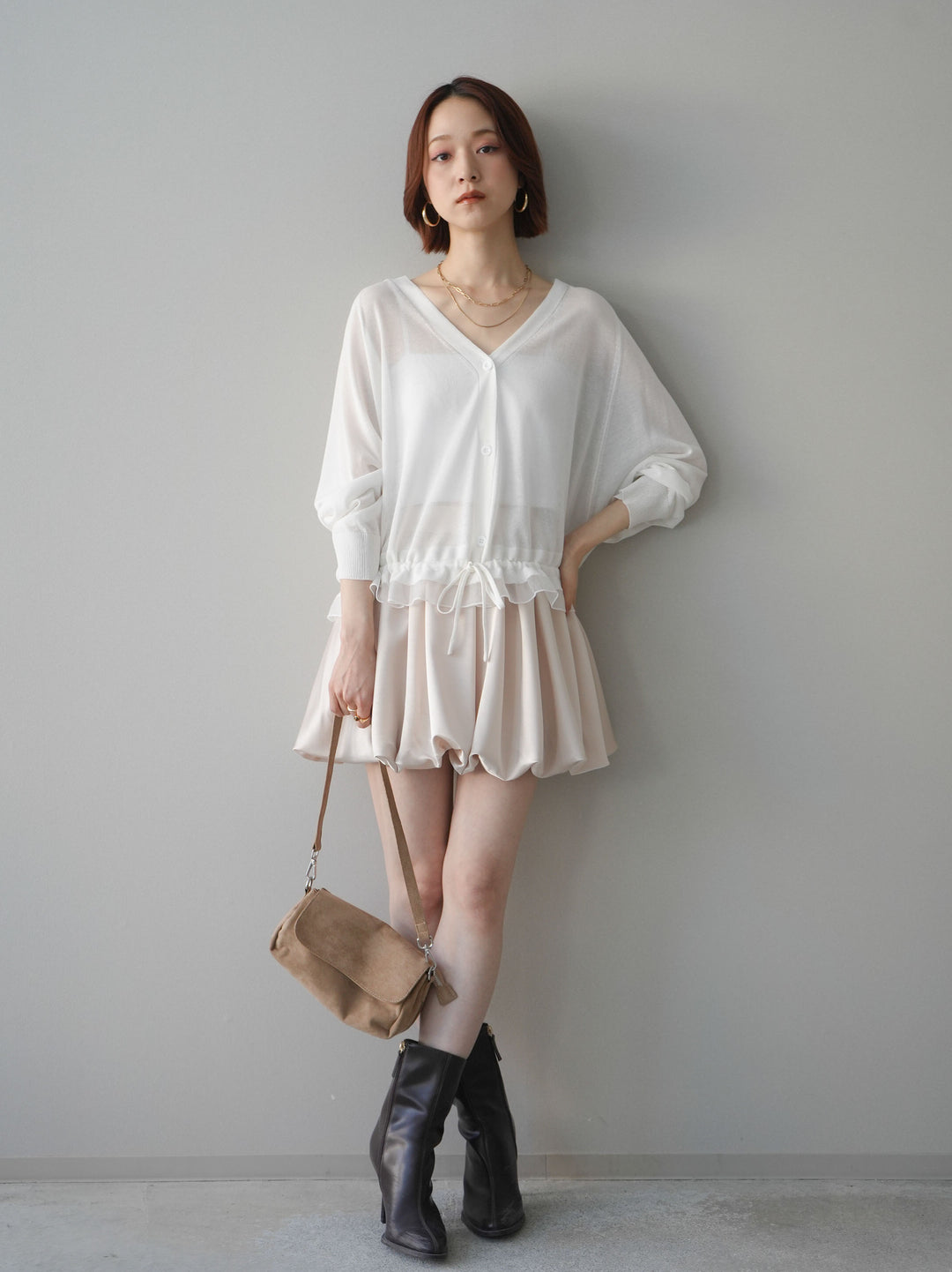 [予約]サテンバルーンミニスカート/ivory