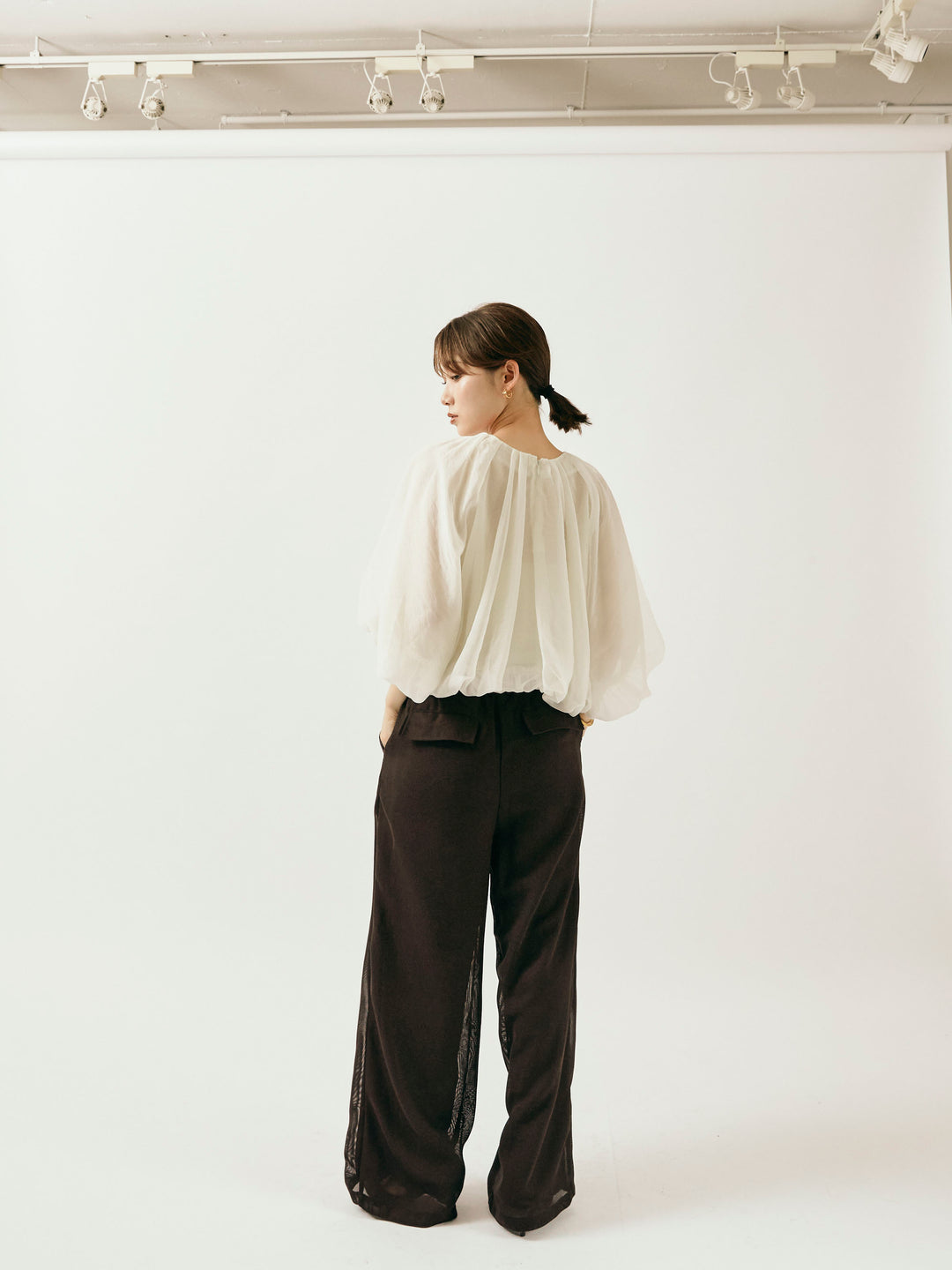 [予約]メッシュタックワイドパンツ/ブラウン