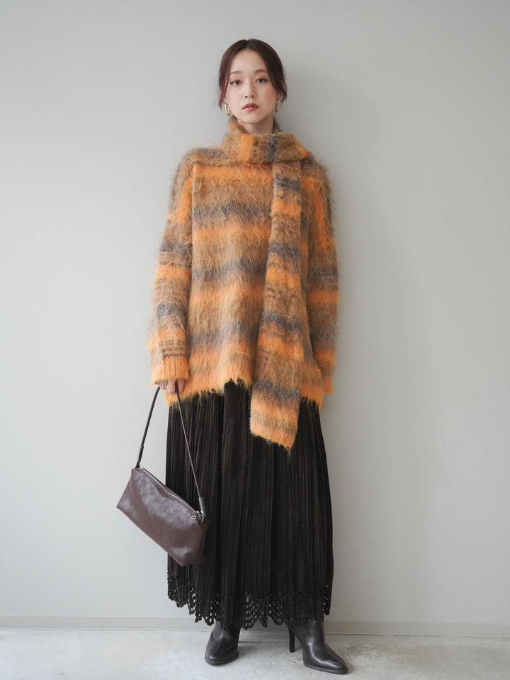 [予約]パンチングデザインスエードプリーツスカート/darkbrown