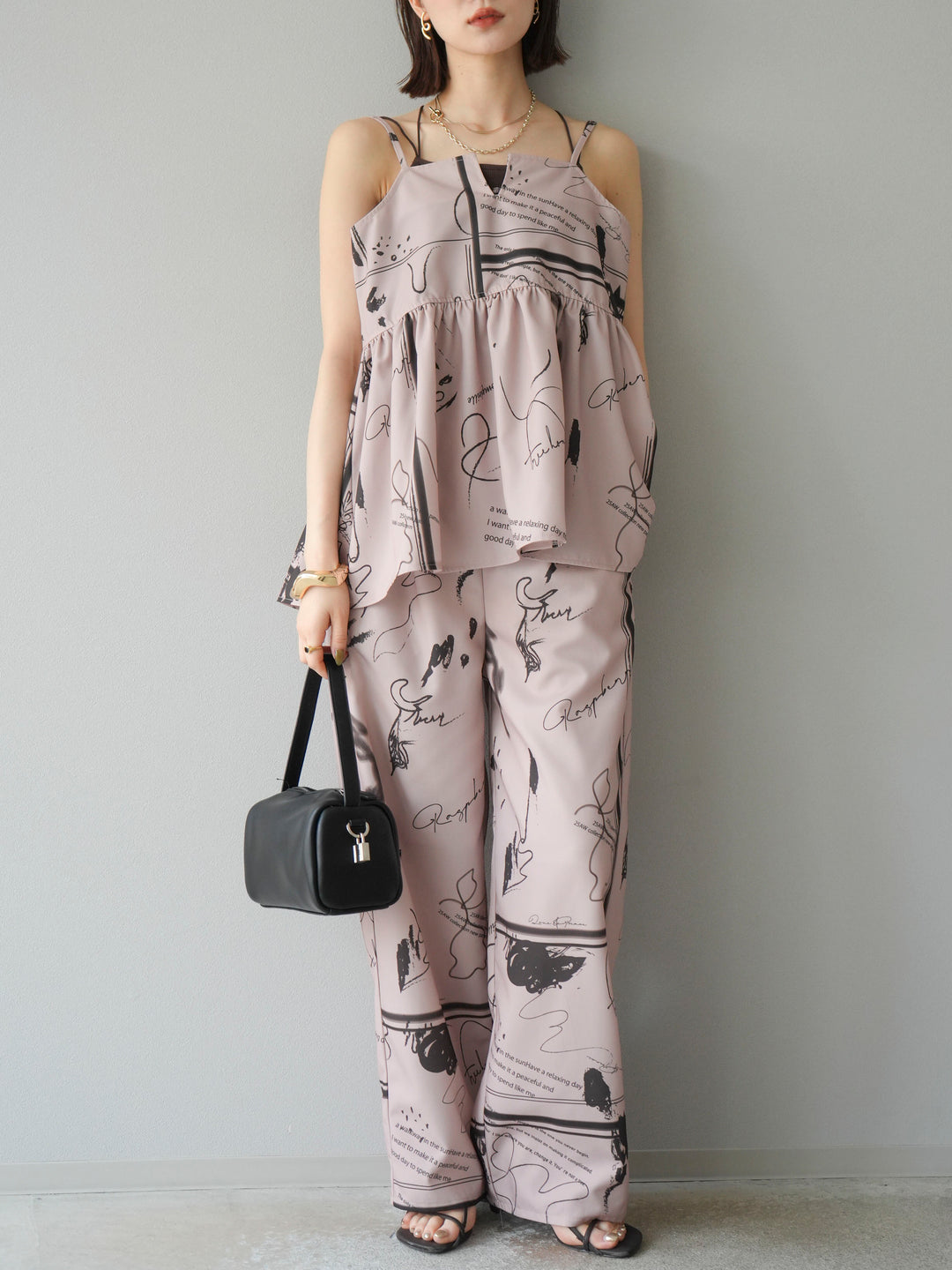 【預購】彩繪褶襉褲/米色