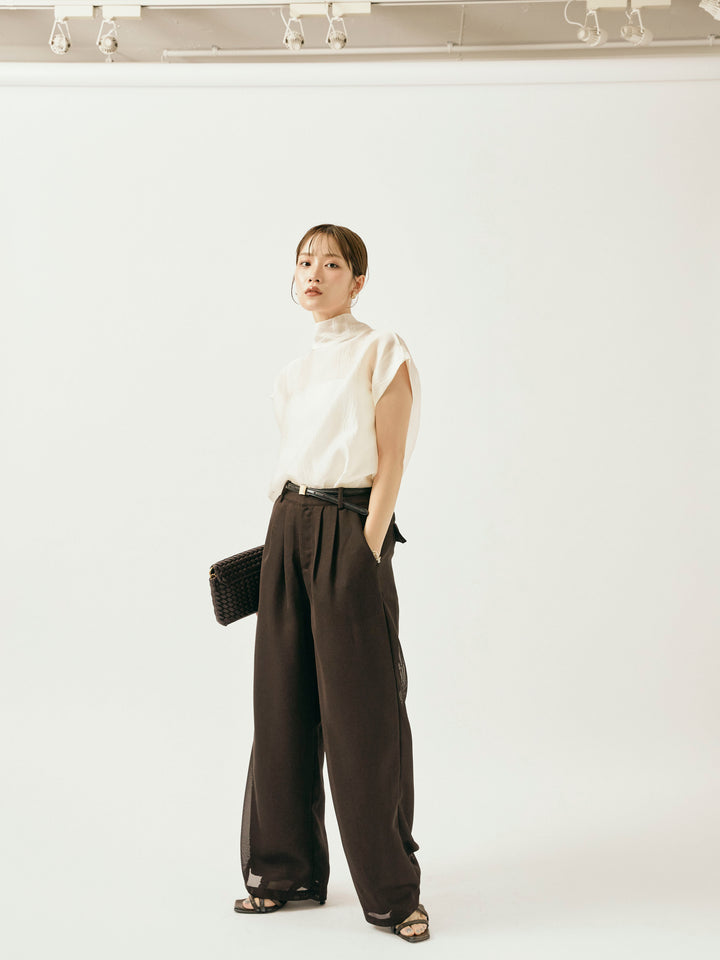 [予約]メッシュタックワイドパンツ/ブラウン