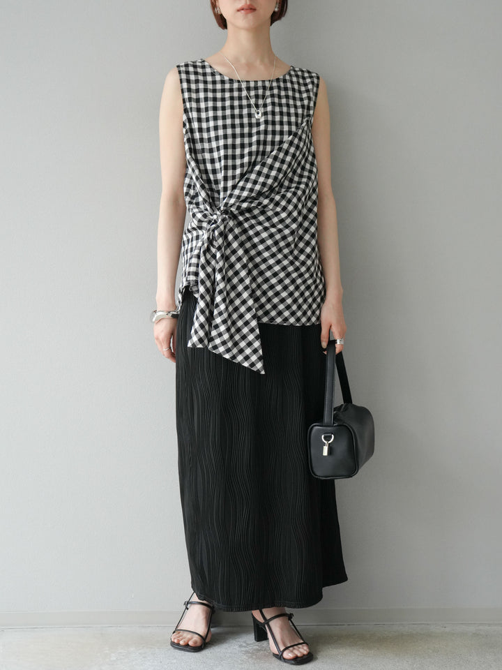 [SET] 前裹式無袖上衣+波浪滾邊緊身裙（2套）