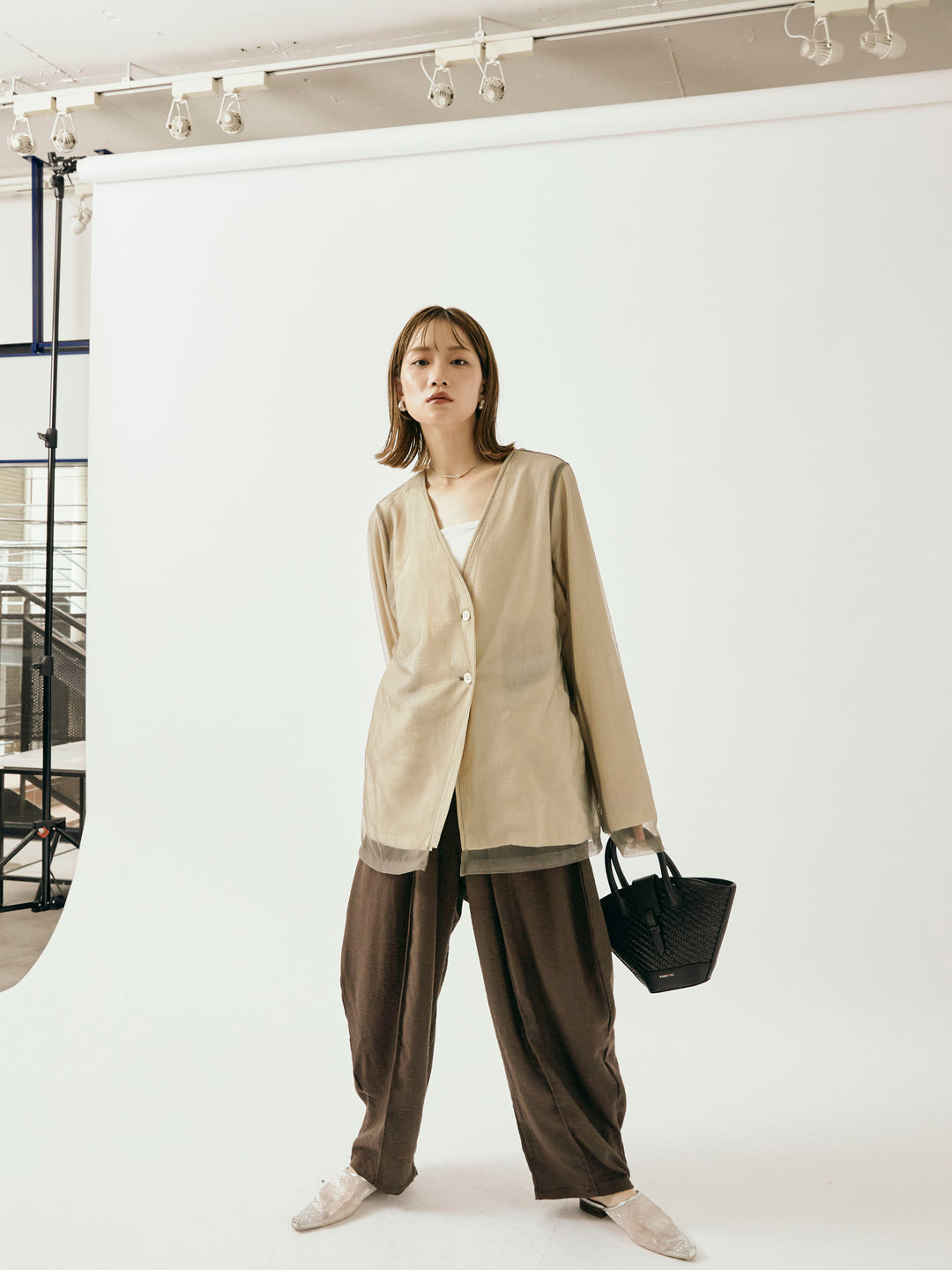 [予約]リネンライクベイカーバルーンパンツ/ブラウン