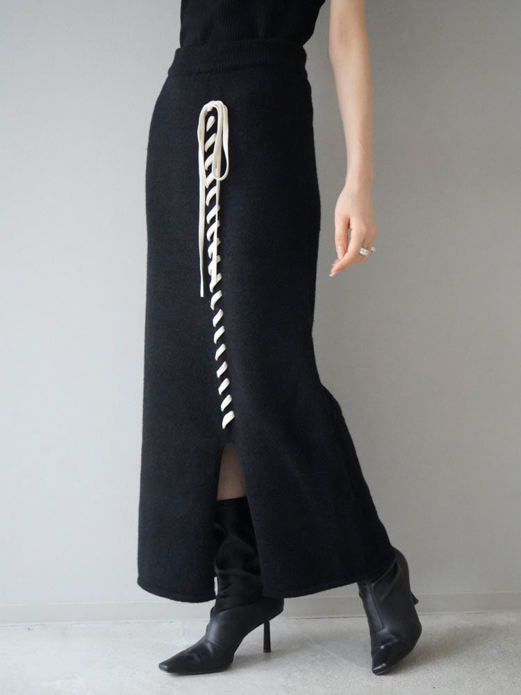 [予約]ハンドステッチ配色デザインスカート/ブラック