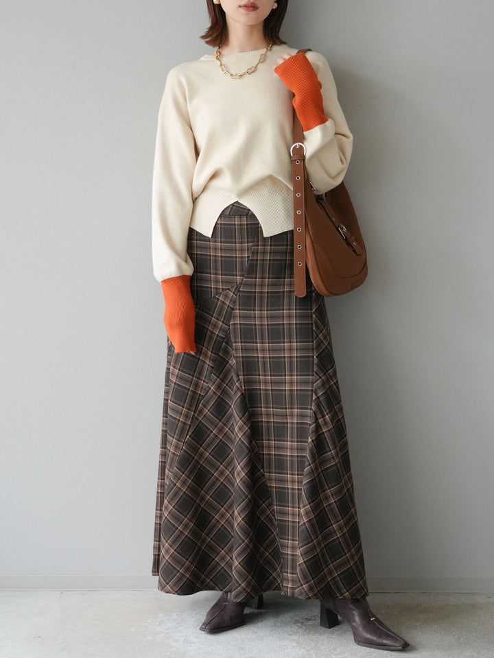 [予約]チェック柄マーメイドスカート/ブラウン