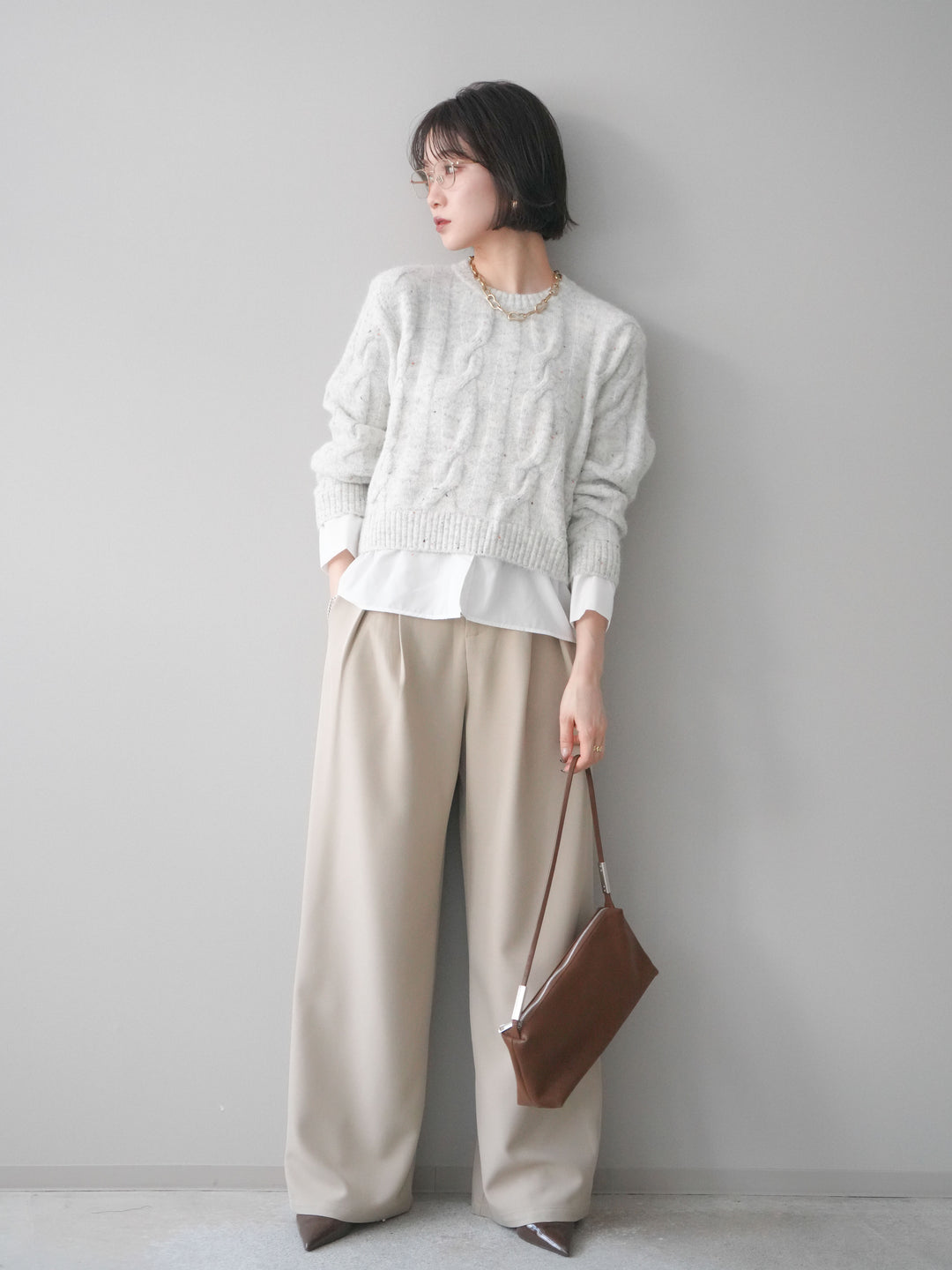 [予約]ウエストレースタックワイドパンツ/ivory