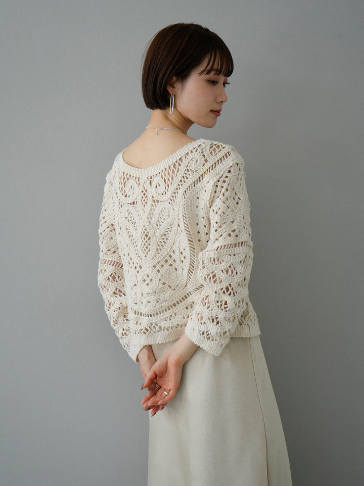 [Pre-order] Mixed openwork knit pullover/natural