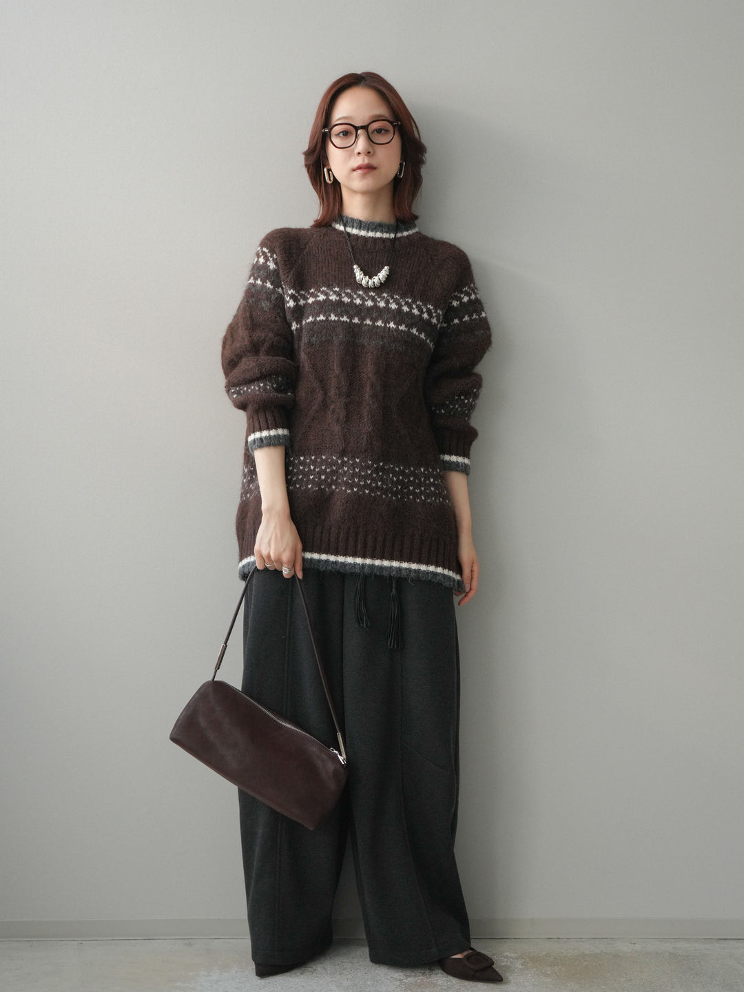 [予約]ベルト付裏起毛センターシームカーブパンツ/charcoal