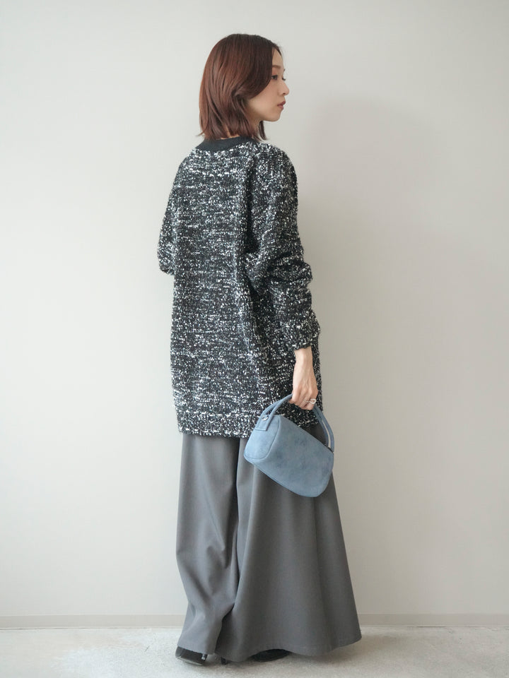 [SET]モールネップニットカーディガン+テープベルトタックバギーパンツ(2set)