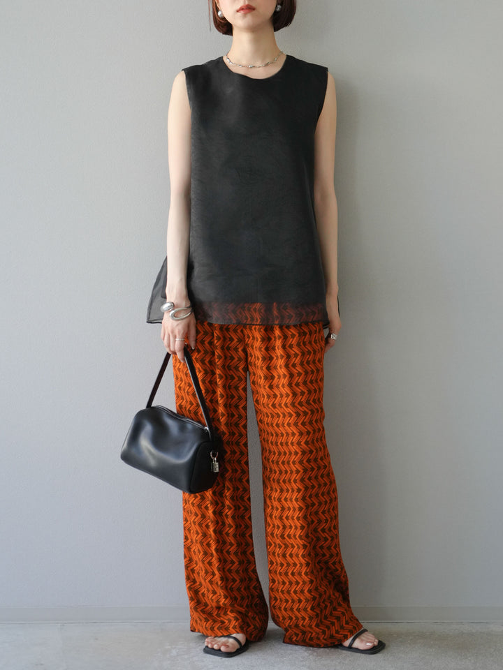 [予約]レーヨンフレックススラブウェーブ柄ストレートパンツ/オレンジ