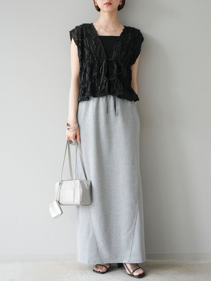 [SET]ジャガードレースリボントップス+スウェットロングスカート(2set)