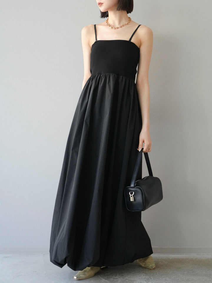 [予約]異素材ドッキングカップ付ベアキャミバルーンワンピース/ブラックブラック