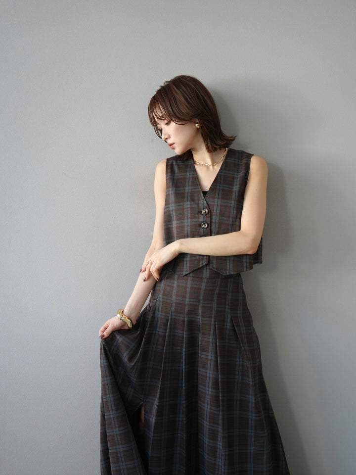 [予約]チェック柄ベスト/ブラウン