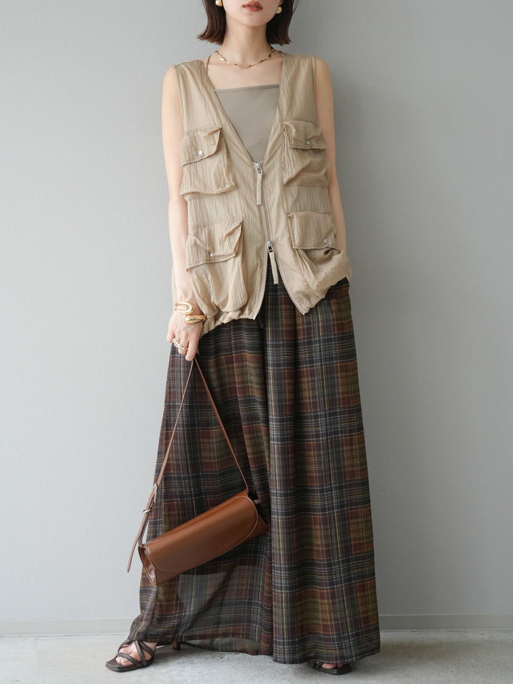 [SET] 透視格紋寬鬆褲 + 透視格紋寬鬆褲 (2set)