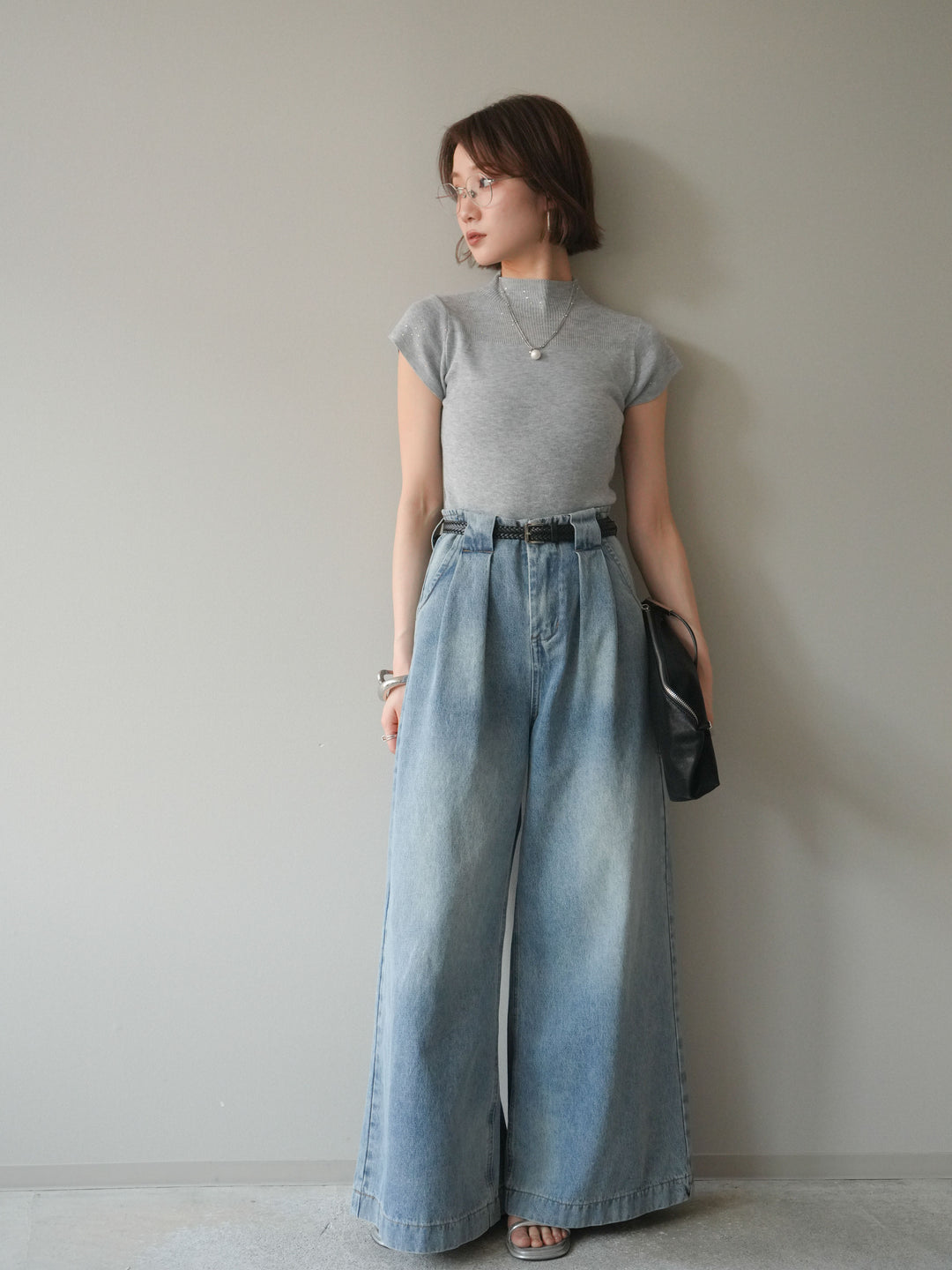 [SET]ビジューシアーフレンチニット+選べるアクセセット(2set)