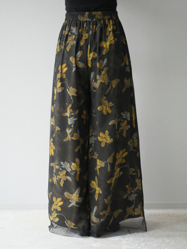 [予約]フラワープリントチュールレイヤードパンツ/ブラウン