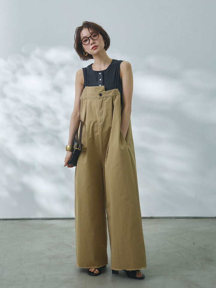 【Allure】[SET]カットオフコットンツイル配色ステッチサロペット+カットオフコットンツイル配色ステッチサロペット(2set)