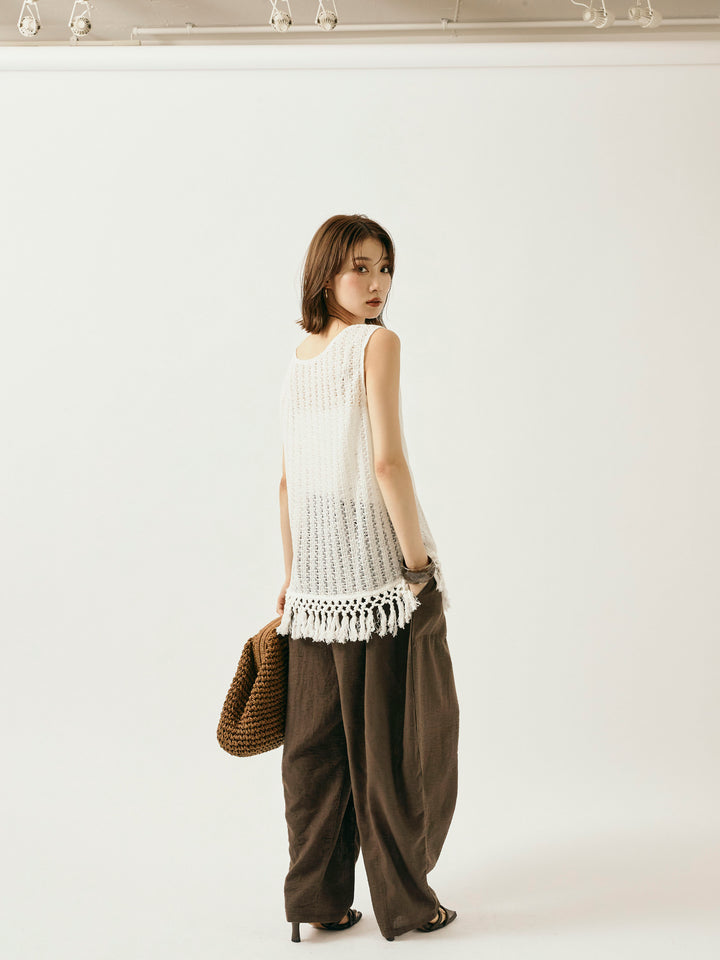 [予約]リネンライクベイカーバルーンパンツ/ブラウン