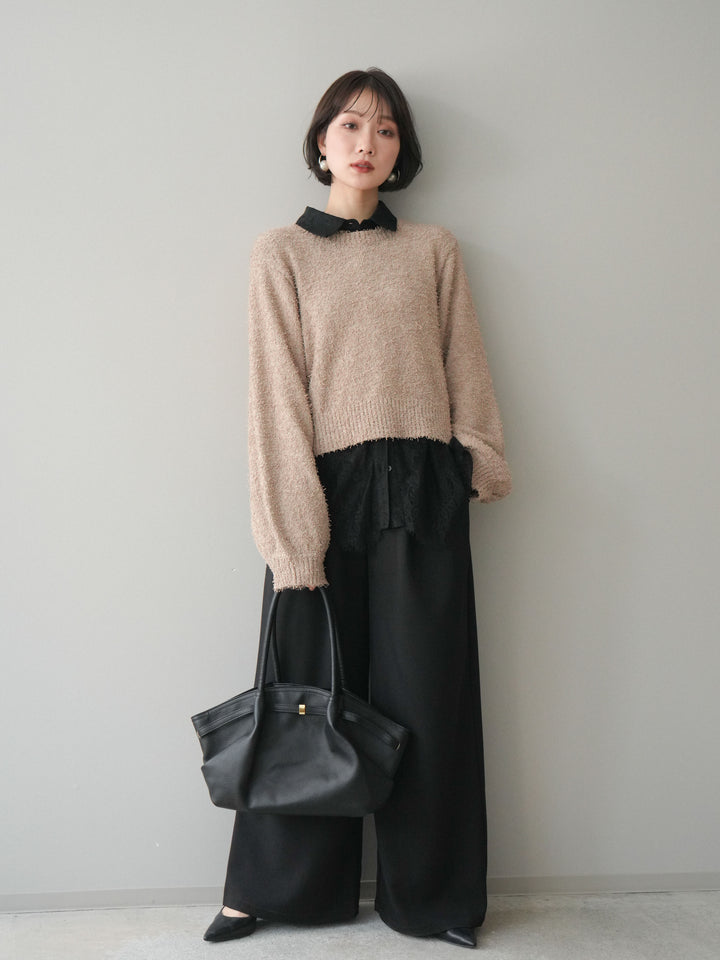 [予約]ウエストレースタックワイドパンツ/black