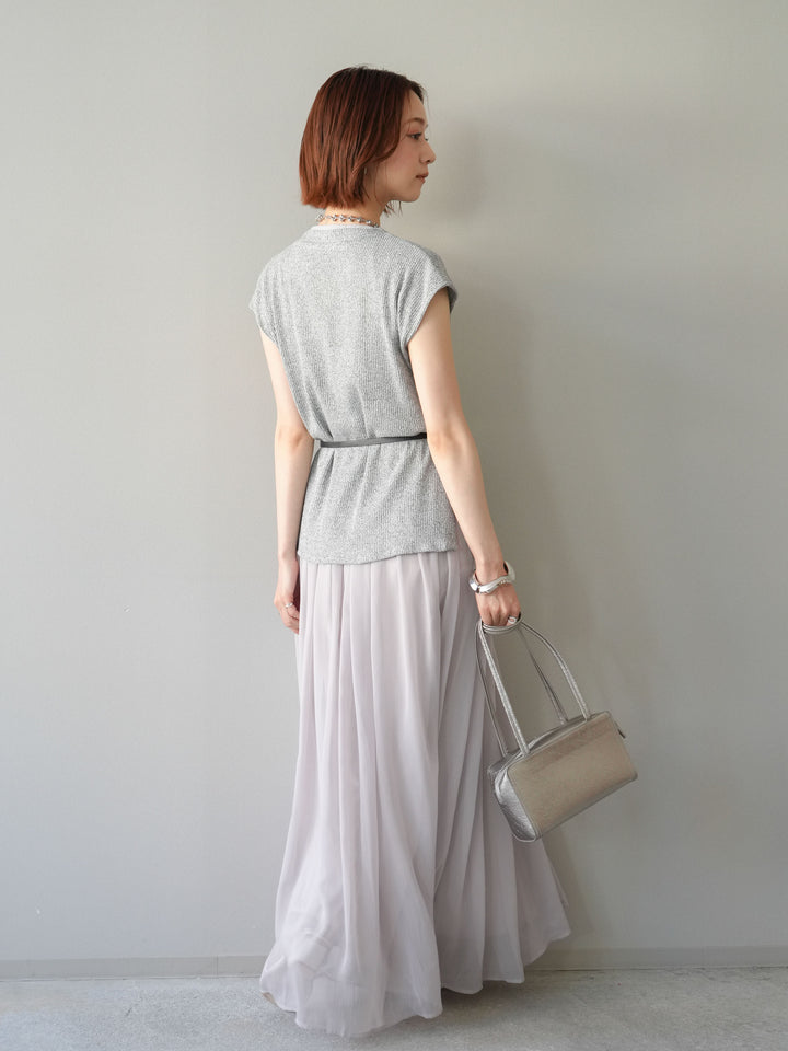 [予約]ベルト付シフォンコンビジャージワンピース/gray