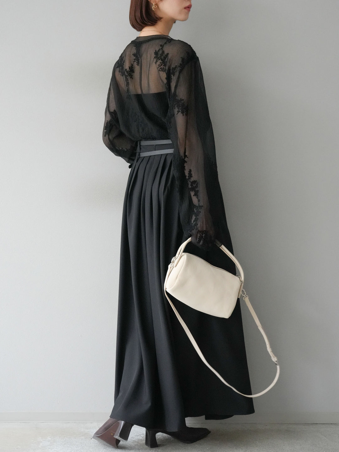 [予約]エステルプリーツスリットスカート/ブラック