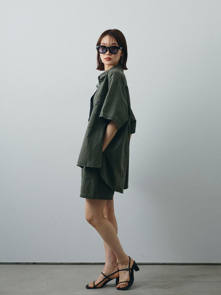 [SET]ミリタリーオーバーシャツ＆ハーフパンツSET UP+ミリタリーオーバーシャツ＆ハーフパンツSET UP(2set)