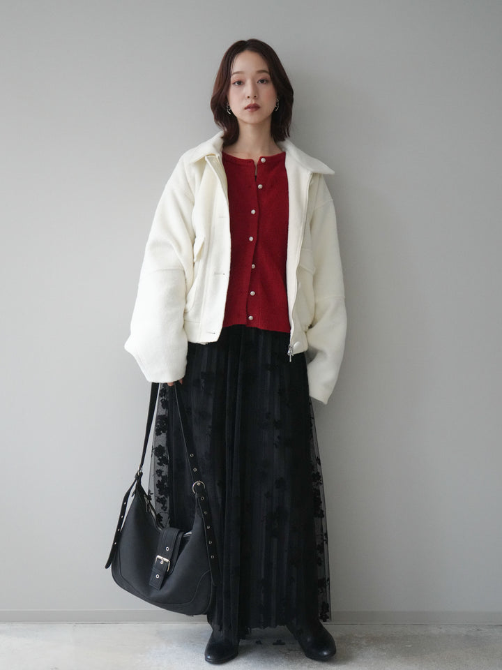 [予約]フラワーフロッキーチュールプリーツスカート/black