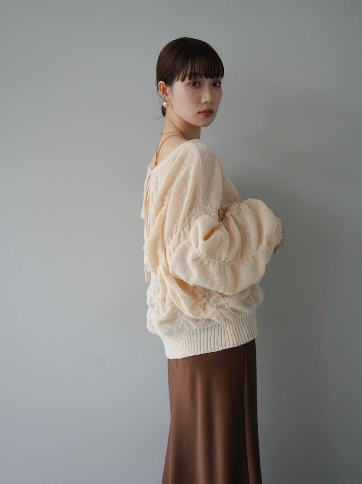 [予約]バックオープンシャーリングニットプルオーバー/エクリュ