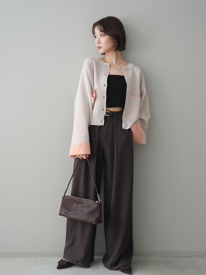 [SET]レーヨンポリダブルフェイスニットカーディガン+ベルトループデザインワイドパンツ(2set)