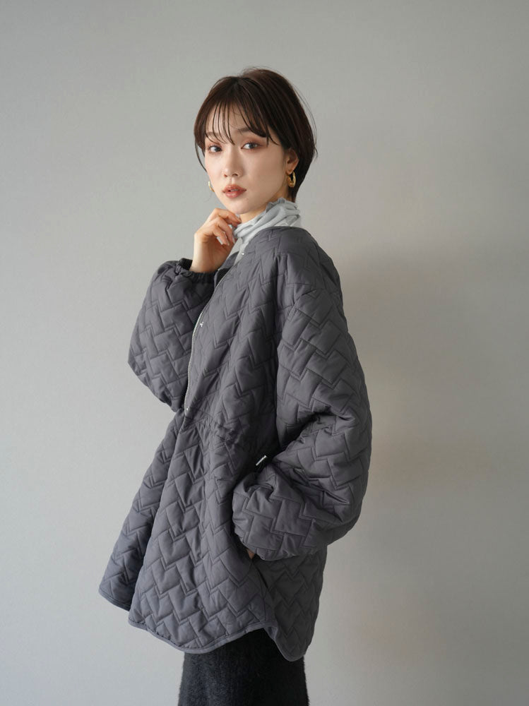 [Pre-order] Geometric quilted drawstring design jacket/charcoal