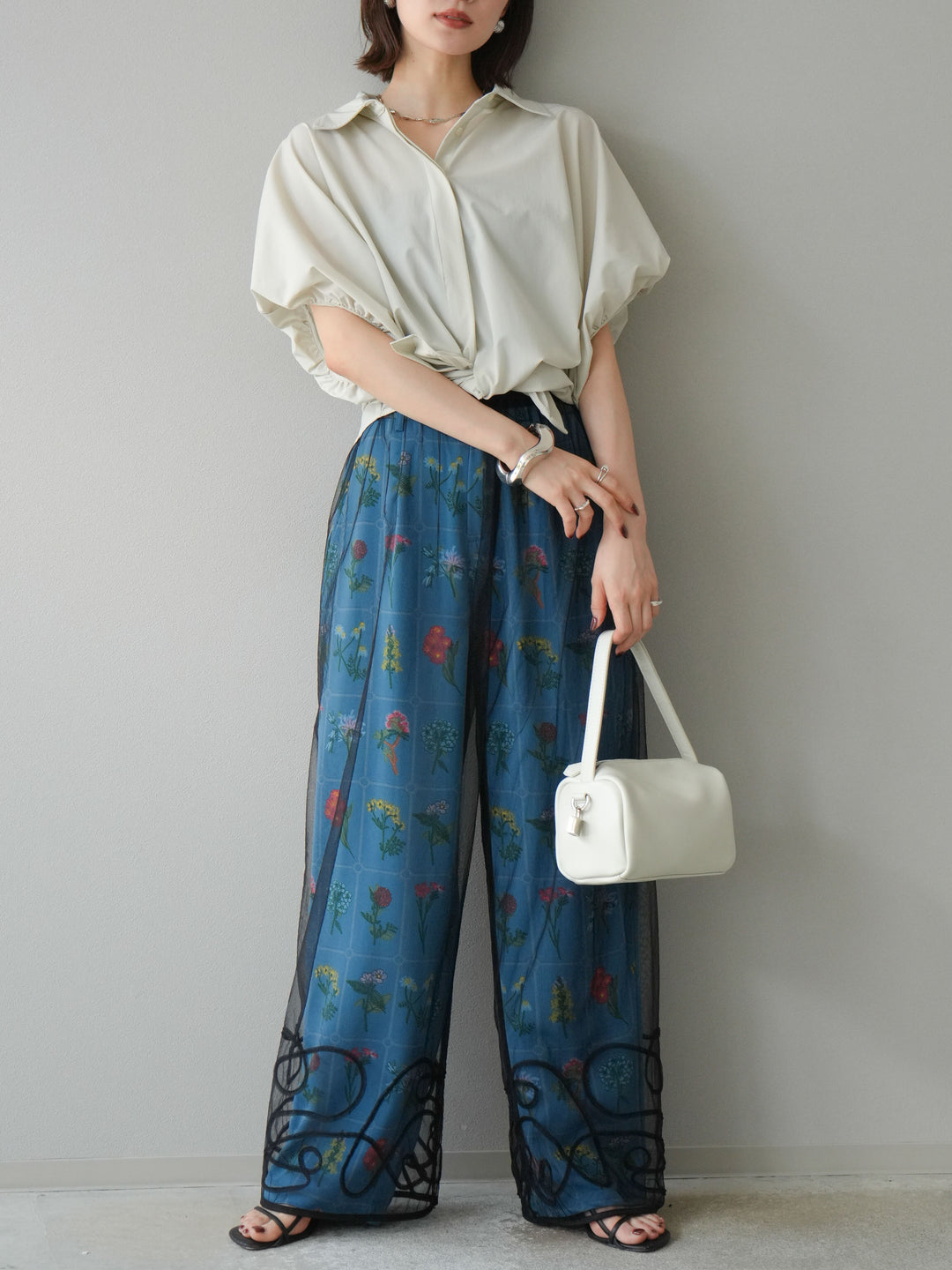 [予約]パッチワークフラワープリントイージーパンツ/ブルー