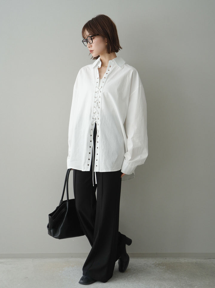 [SET]レースアップブロードシャツ+センターシームフレアパンツ(2set)