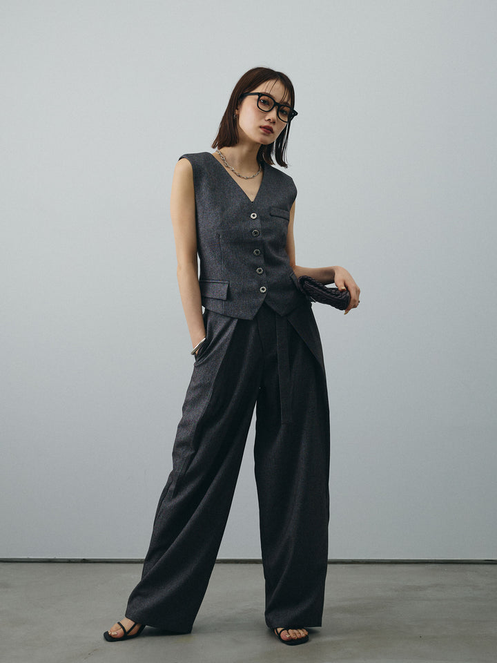 [SET]フラワーモチーフレースアップジレ＆ベルト付ワイドパンツSET UP(2set)