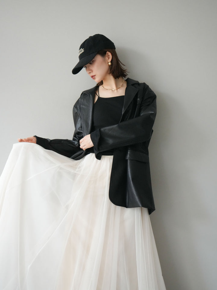 [予約]フェイクレザーテーラードジャケット/ブラック