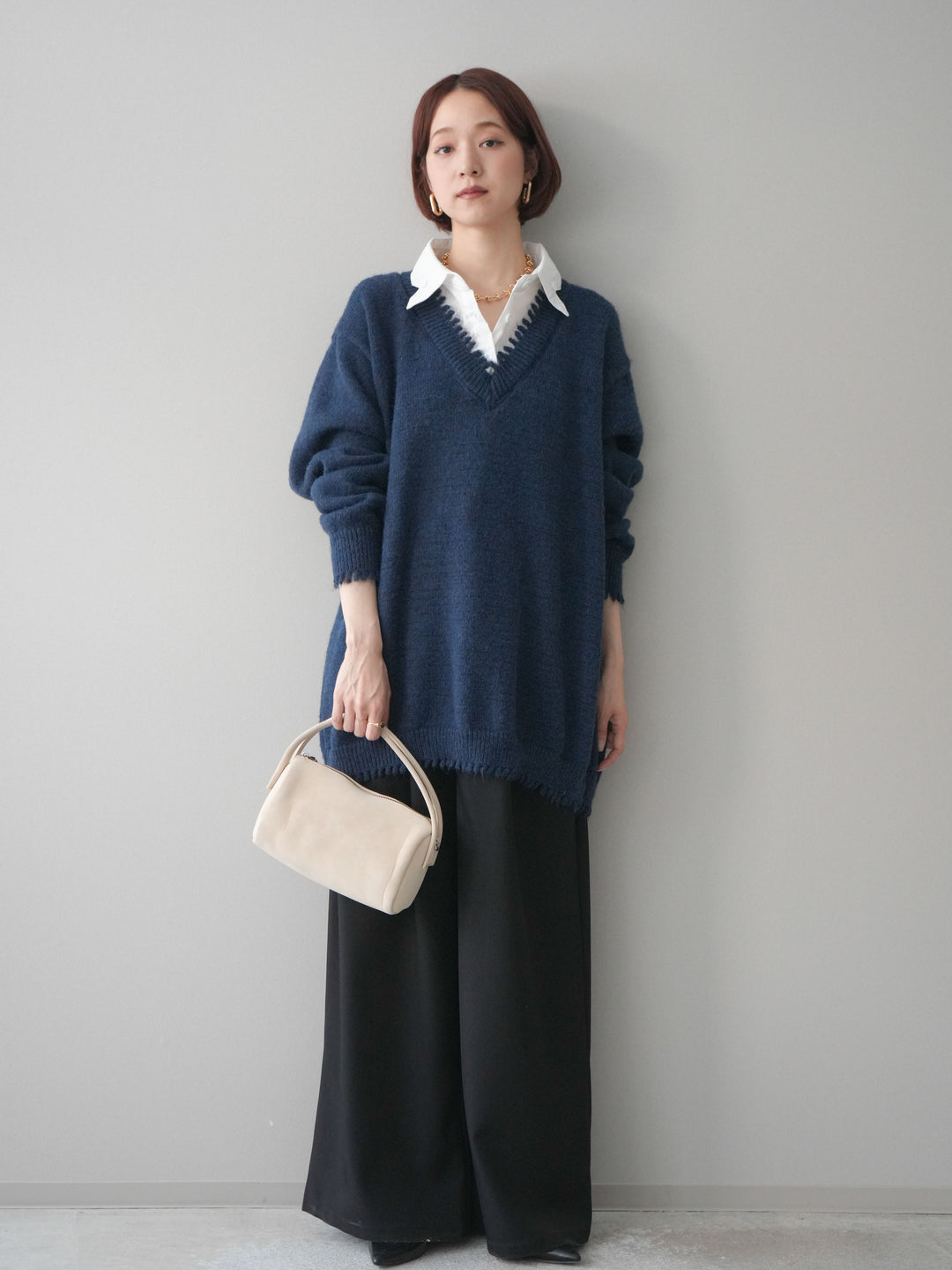 [予約]ウエストレースタックワイドパンツ/black