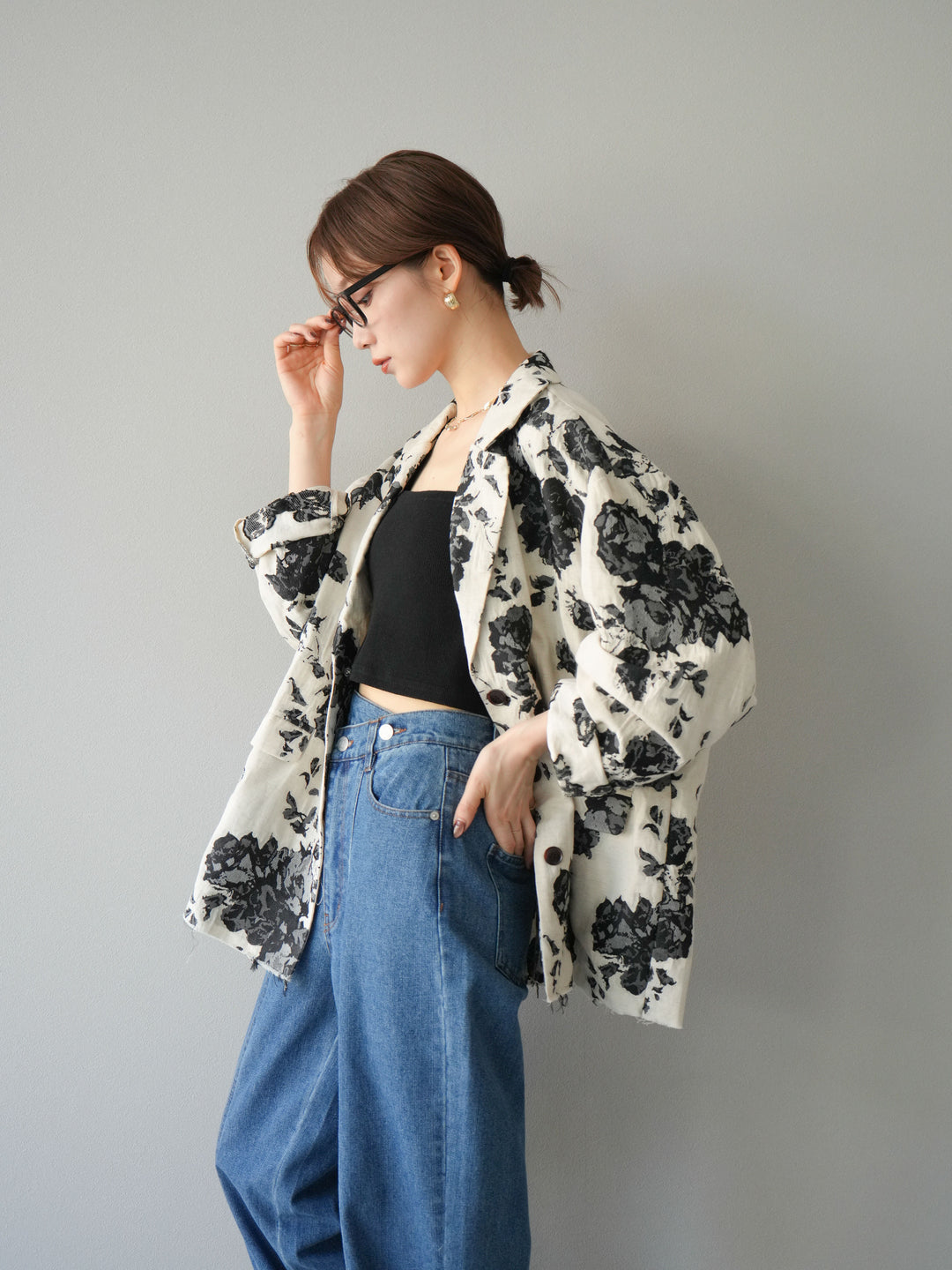 [予約]ジャガードカットオフジャケット/ブラック