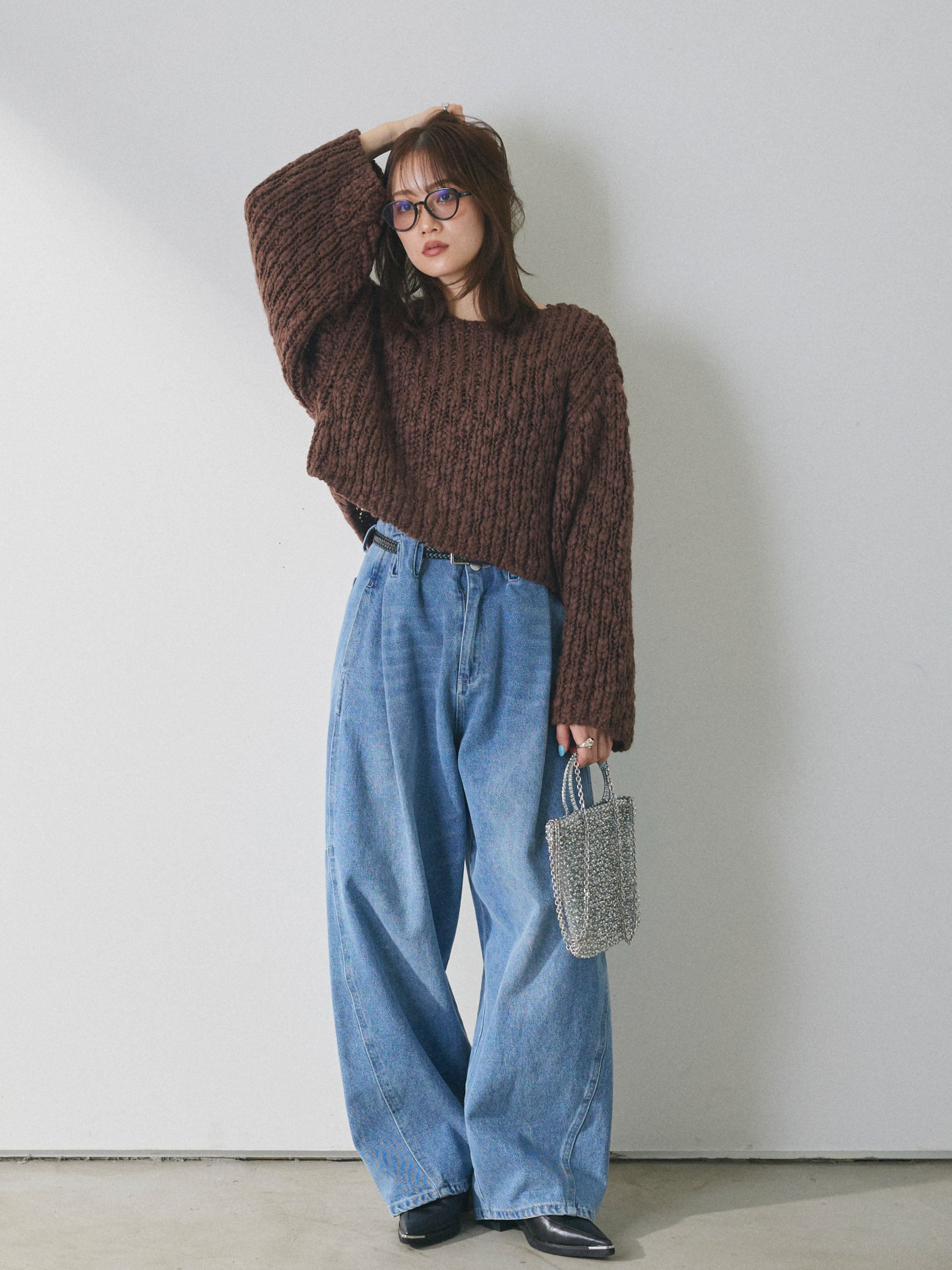 Allure】[SET]クロップドチャンキースラブニットプルオーバー+ハイ